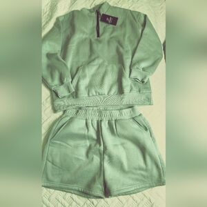 New! Sage Green Zip-Up Sweatshirr & Short Set SIZE Medium